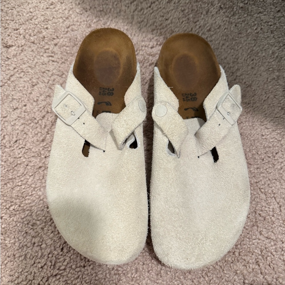 White Suede Slip-On Sandals